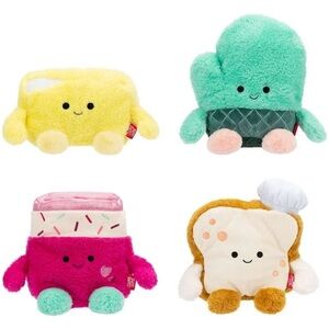 Cute Plush Stuffed Animal Set - Green, Yellow, Pink, Cream